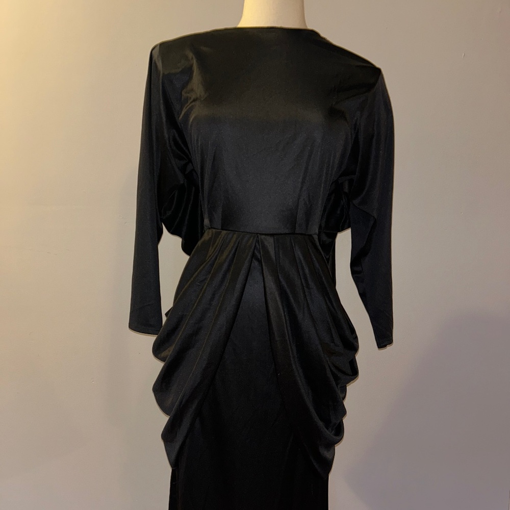 70s Vintage Black Villain Cape Dress